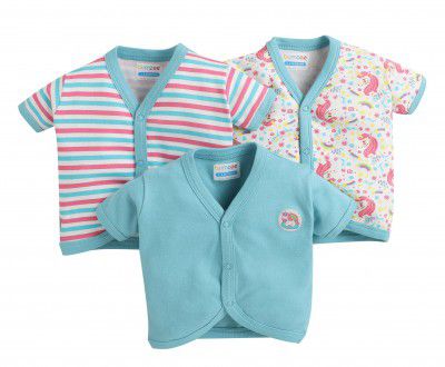 BUMZEE Blue & White Front Open Half Sleeves Jablas for Baby Girl Pack of 3 Age - 3-6 Months