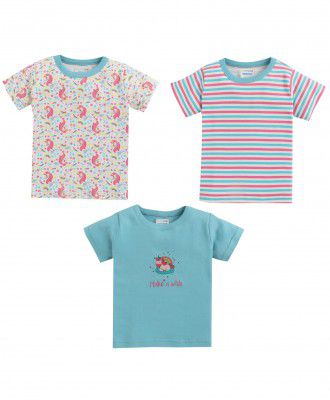BUMZEE Blue & White Half Sleeves Baby Girls T-Shirt Pack of 3 Age - 3-6 Months