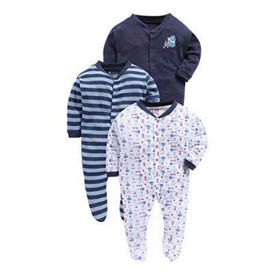 BUMZEE Full Length Printed Baby Footies Sleepsuit Pack of 3