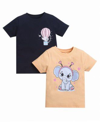 BUMZEE Girls Cotton Regular Fit Half Sleeves T-Shirts [ Pack of 2 ]