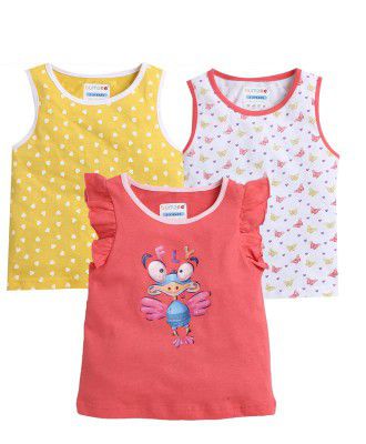 BUMZEE Girls Sleeveless Top/T-Shirt Pack of 3