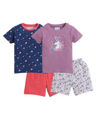 BUMZEE Half Sleeve Girls T-Shirt and Shorts Set Pack of 2