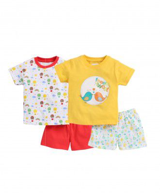 BUMZEE Half Sleeve Girls T-Shirt and Shorts Set Pack of 4