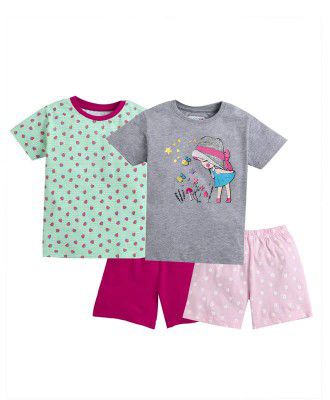 BUMZEE Half Sleeve Girls T-Shirt and Shorts Set Pack of 2