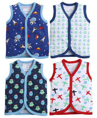 BUMZEE Multicolor Front Open Sleeveless Jablas for Baby Boys Pack of 4 Age - 0-3 Months