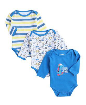 BUMZEE Royal Blue & White Baby Boys Bodysuit Pack Of 3 (Peb9954)