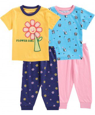 BUMZEE Yellow & Blue Half Sleeve Baby Girls T-Shirt & Pajama Set Pack Of 2 Age - 3-6 Months