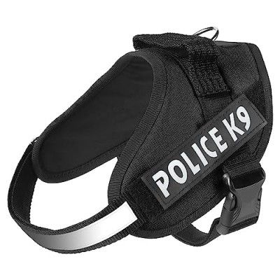 Buraq Pets Police K9 Dog Harness, No Pull Reflective Dog Vest Oxford Fabric, Soft Padded Easy Control Dog Chest Belt, No More Pulling Or Choking for Large Medium & Small Dogs (Black - XL)