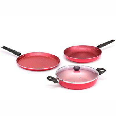 Butterfly Coral DLX KCP 3 Non Stick Cookware Set | Resistant | Velvet Red