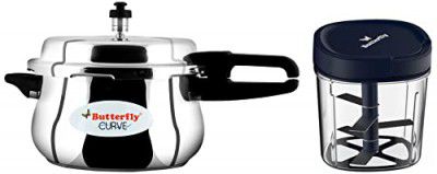 Butterfly Curve Stainless Steel Outer Lid Pressure Cooker, 5.5 Litre & Butterfly Premium Vegetable Chopper 900 Ml, Blue