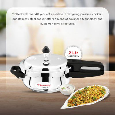 Butterfly Curve Stainless Steel Outer Lid Pressure Cooker, 2 Litre, Silver