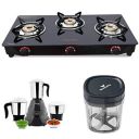 Butterfly Glass Top Gas Stove (3 burner)+ 3 LTR Pressure Cooker (outer lid)+ SS Idli Maker (4 plates)+ 500W Mixer Grinder (3 SS jars)+ Hand Chopper (900 ml)+ SS Hot and Cold Flask (0.5 L)...