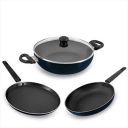 Butterfly Rapid Non Stick 3 Pcs Set | Kadai with Glass Lid | Tawa | Fry Pan | Gas Stove Compatible | PFOA Free | Scratch Resistant | for Curry, Dal, Rice, Biryani, Roti/Dosa | Non IB | Blue...