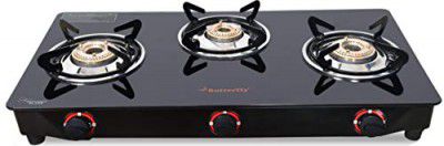 Butterfly Smart 3 Burner Glass Top Gas Stove | Manual Ignition | Scratch Resistant Toughened Glass | Brass Burners | Skid-proof Legs | 1 Year Manufacturer's Warranty | Black