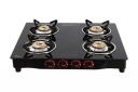 Butterfly Smart 4 Burner Glass Top Gas Stove | Manual Ignition | Scratch Resistant Toughened Glass | Brass Burners | Skid-proof Legs | 1 Year Manufacturer's Warranty | Black...