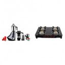 Butterfly Smart 750-Watt Mixer Grinder with 4 Jar (Grey) & Smart Glass 4 Burner Gas Stove, Black Combo...