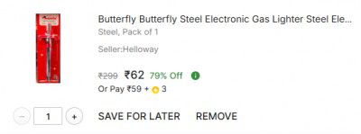 Butterfly Steel Electronic Gas Lighter (Steel, Pack of 1)