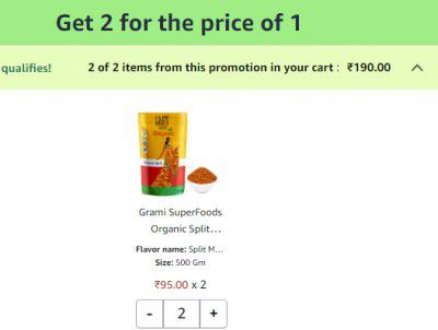 Buy 1 Get  Free on Organic Dals & Pulses from Grami Super Foods