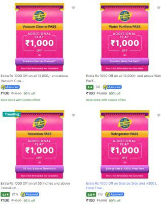 Flipkart Loot : Buy Flipkart BBD ₹1000 flat Off on Appliances Pass @ 100
