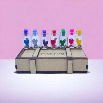 BUYIST for You 7 Message Bottle Wooden Gift Box for Valentine's Day, Anniversary, Birthday, and Loveable Person