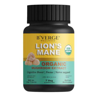 B'VERGE™ Lions Mane mushroom Supplement 500mg  USDA Organic - 38% Beta Glucan (7 Capsules)