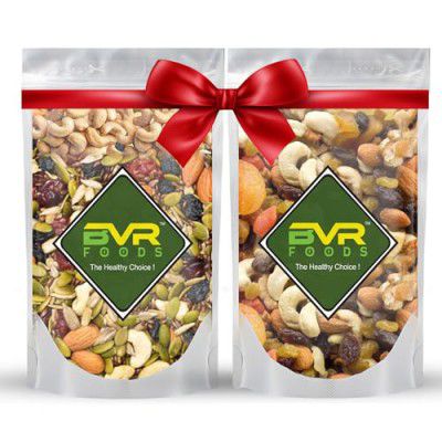 BVR FOODS Trail Mix and Dry Fruits Combo Pack, 500g, Raw Seeds Mix and 7-in-1 Dry Fruits
