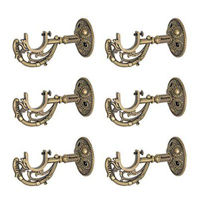 Bzcarts Zinc Antique Brass Designer Heavy Curtain Supports|Curtain Finials|Curtain Knobs (for Single Rod 1 Inch) - 3 Pair (6 Pcs) : Brass Curtain Brackets|Brass Curtain Rod Holders (6, Antique)