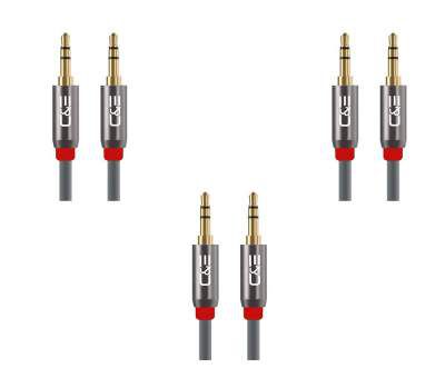 C&E CNE47296 50 FT(15.2 M) 3.5mm Aux Male to Male Extension Stereo Audio Cable Grey (50 Feet/15.2 Meters) (3 Pack)