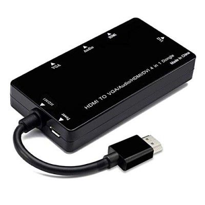 CableDeconn 4 in 1 Thunderbolt Mini Display Port to HDMI/DVI/VGA/Audio with Micro USB Port Adapter (Black)