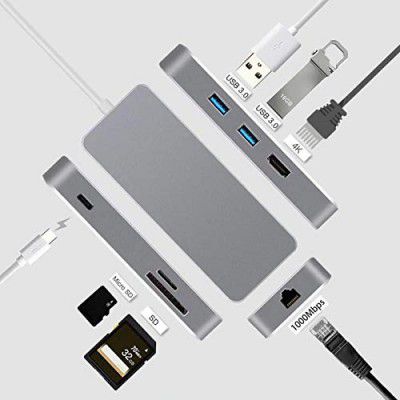 CableDeconn HDMI/RJ45/2 USB3.0/TF/Memory Card/USB-C 7 in 1 Type-C HUB Support Dropshipping, Grey (E0301)