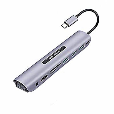 CableDeconn USB C Dock Station Thunderbolt 3 Type-c to HDMI VGA USB TF SD Card with 3.5 AUX Audio Jack HD Converter Adapter Compatible with MacBook pro (E0103)