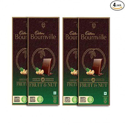 Cadbury Bournville Fruit and Nut Dark Chocolate Bar, 80g (Pack of 4)