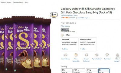 Cadbury Dairy Milk Silk Ganache Chocolate Bar, 58 gram (Pack of 5)