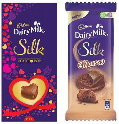 Cadbury Dairy Milk Silk Mousse Chocolate Bar, 3 x 116 g & Dairy Milk Silk Valentines Heart Pop Bar, 250g- Pack of 2