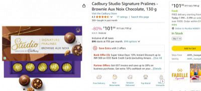 Cadbury Studio Signature Pralines - Brownie Aux Noix Chocolate, 130 g