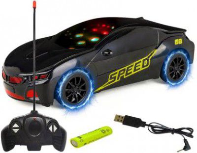 CADDLE & TOES Famous Car Remote Control 3D Car with LED Lights, Chargeable (Speed Black)