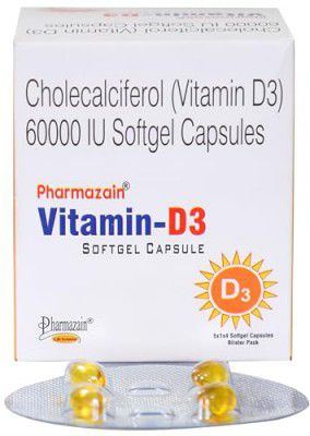 CADILA Calcigen D3 (Vitamin D3 - Cholecalciferol) 60000 IU - Pack of 5 * 4 Capsules, Once A Week (4)