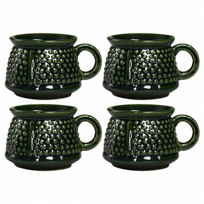 Caffeine Ceramic Handmade Green Bubble Tea Cups (Set of 4 pcs)