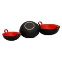 Caffeine Ceramic Handmade Stoneware Red and Black Serving Kadhai Set of 3 Microwave & Dishwasher Safe...