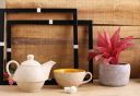 Caffeine Ceramic Handmade White Matte Mustard 2 in1 Tea Pot (Set of 2, Single Kettle with Cup)...