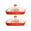 Caffeine Ceramic Stonwear Handmade Red Boota Butter Tray with lid 6" (Set of 2)...