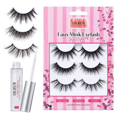 CALAILIS False Eyelash, 3 Pairs with 5g False Eyelash Glue (CS10)
