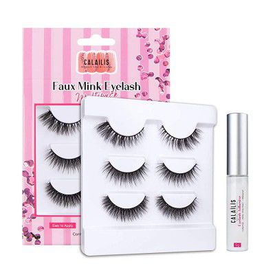 CALAILIS False Eyelash, 3 Pairs with 5g False Eyelash Glue (CS14)