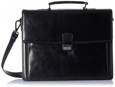 Calfnero Leather 41 cms Black Messenger Bag (K-104-Black)