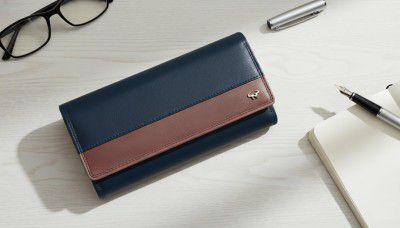 Calfnero Women's Genuine Leather Wallet-Long Purse Wallet with Multiple Card Slots, Zip Pocket and Note Compartment (Blue)