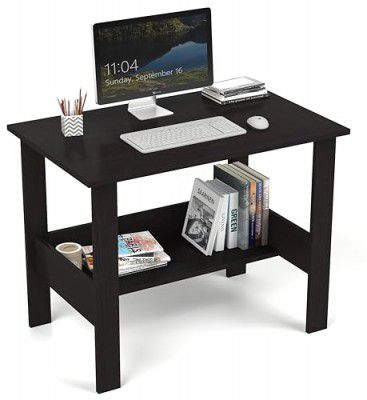 Callas Engineered Wood Computer Desk with Shelf – Modern Laptop Study Table for Home Office (ST-09-Black)