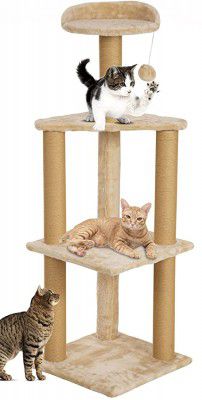 Callas Large Cat Tree Tree with Sisal Scratching Posts, Dangling Balls, Stairs and 1 Big House | Cat Tower Furniture Kitty Activity Centre Kitten Play House (Height-46 Inch|Code - 401-Cream)
