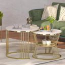 Callas Modern Nesting Coffee Table Set of 2 with Marble Finish Engineered Wood Top and Gold Metal Frame (White, CT-03)...