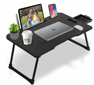 Callas Multi-Purpose Laptop Table with | Cup Holder | Drawer | Mac Holder (CA-39-Black)