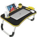 Callas Multipurpose Foldable Laptop Table with Cup Holder | Mac Holder | Table Holder Study Table, Breakfast Table, Foldable and Portable/Ergonomic & Rounded Edges/Non-Slip Legs (WA-27-Black&Yellow)...